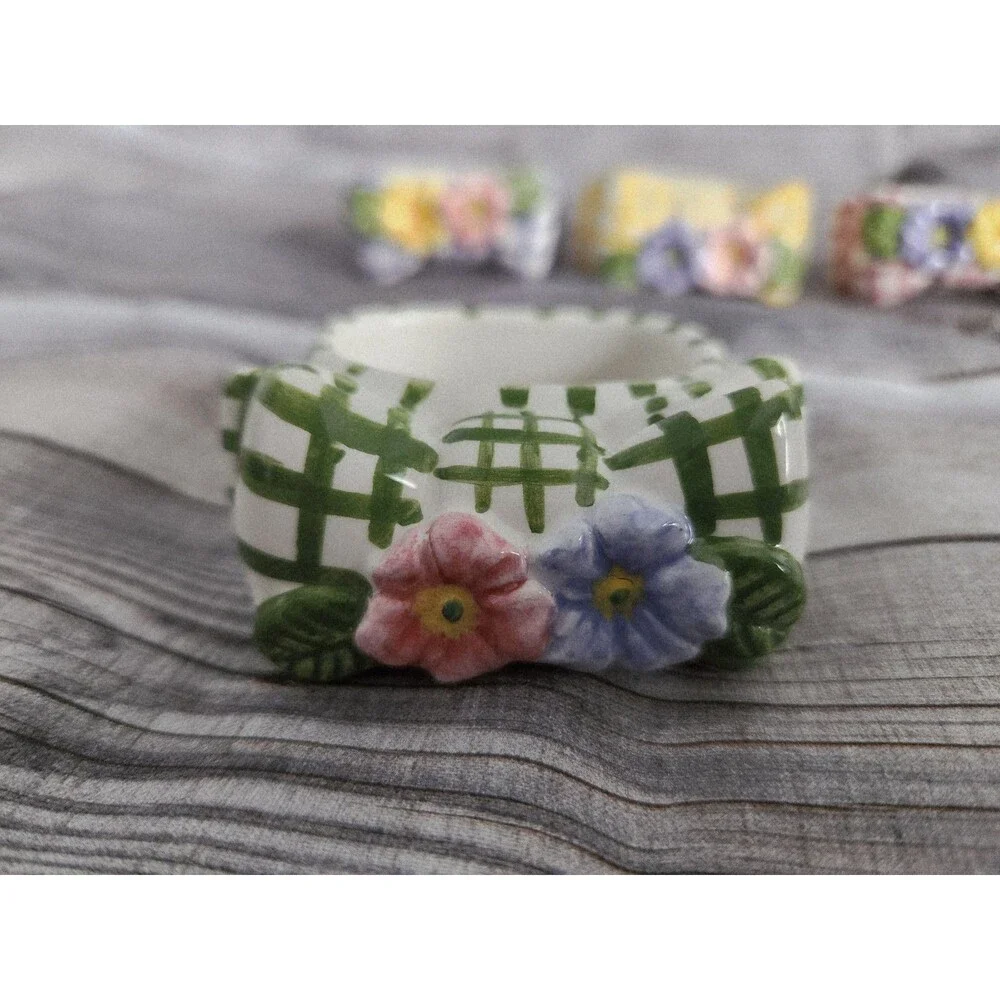 Set Of Four Ceramic Floral Napkin Rings By Lady Jayne LTD Spring Colors